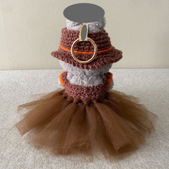 Handmade Crochet Brown Orange Autumnal Princess Tutu for 17cm Doll 2-Piece Set - Picture 3 of 6